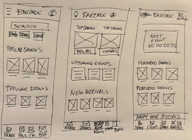 Early Barcade wireframe exploration