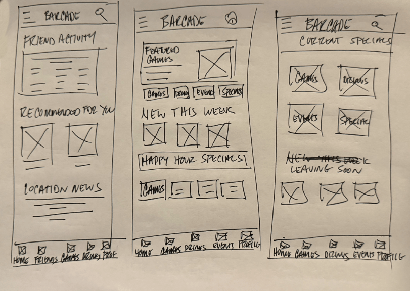 Expanded Barcade wireframe flows