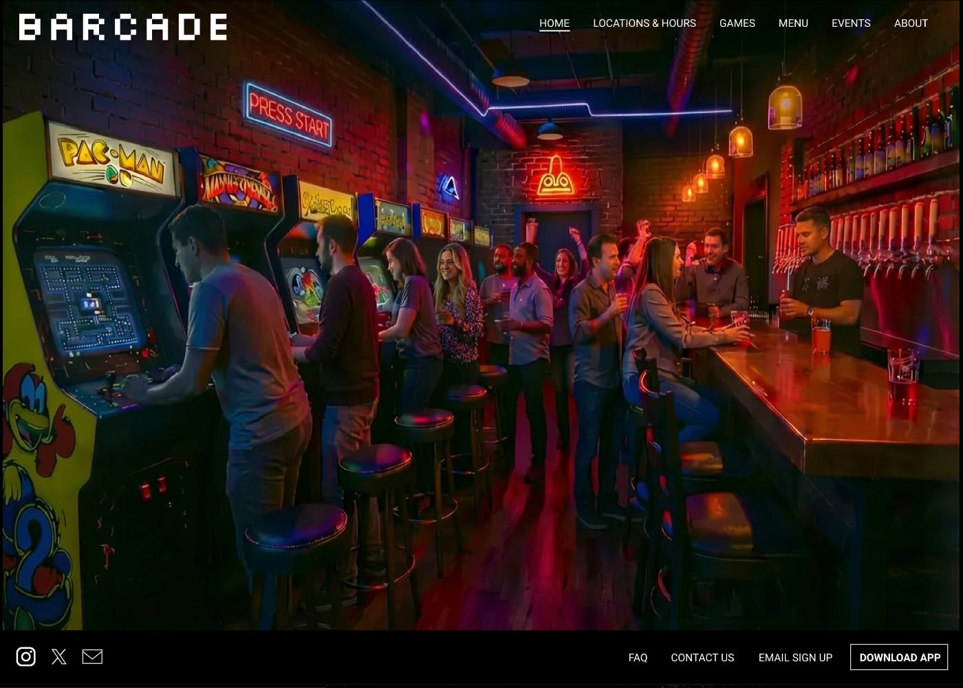 Barcade desktop homepage