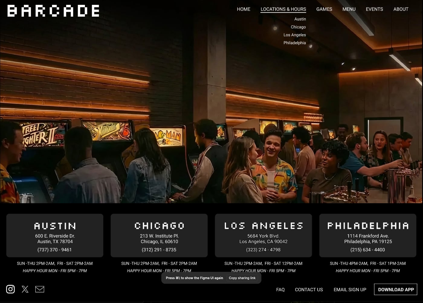 Barcade desktop locations page