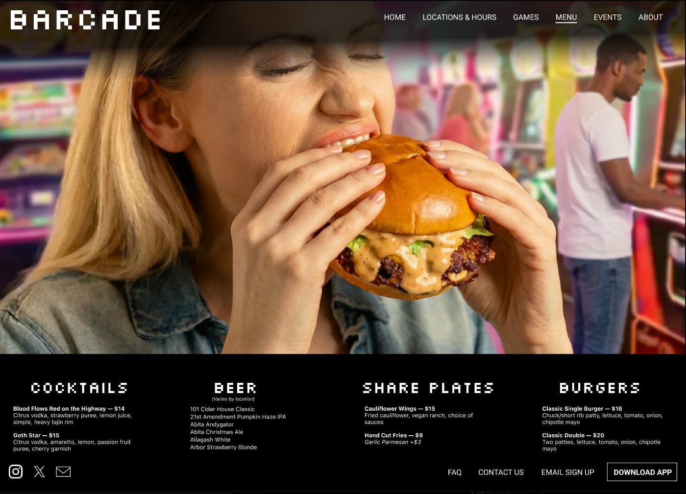 Barcade desktop menu page