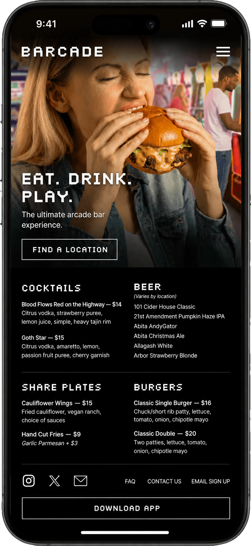 Barcade mobile menu concept